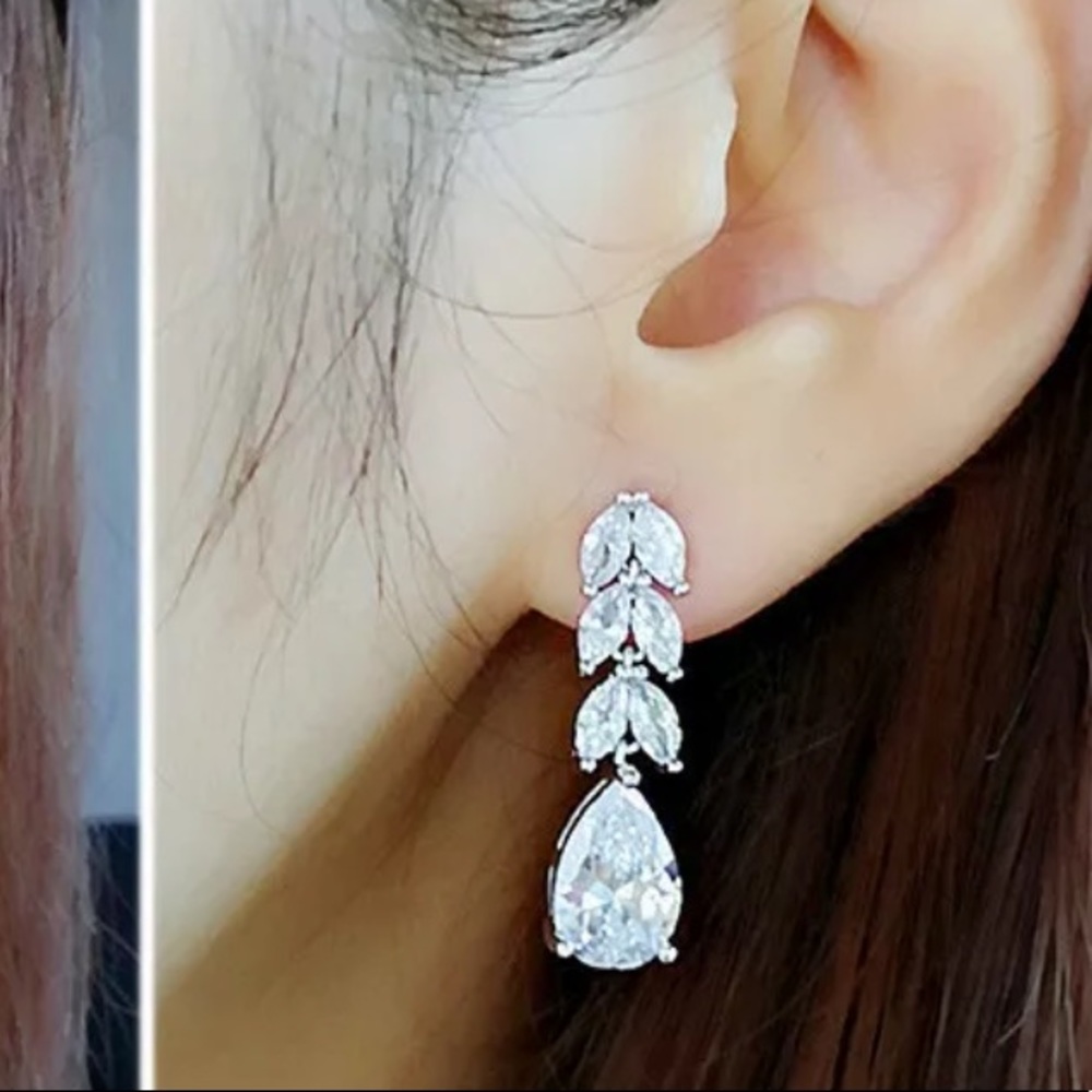 New Sterling Silver Sapphire Drop Earrings - Picture 4 of 5